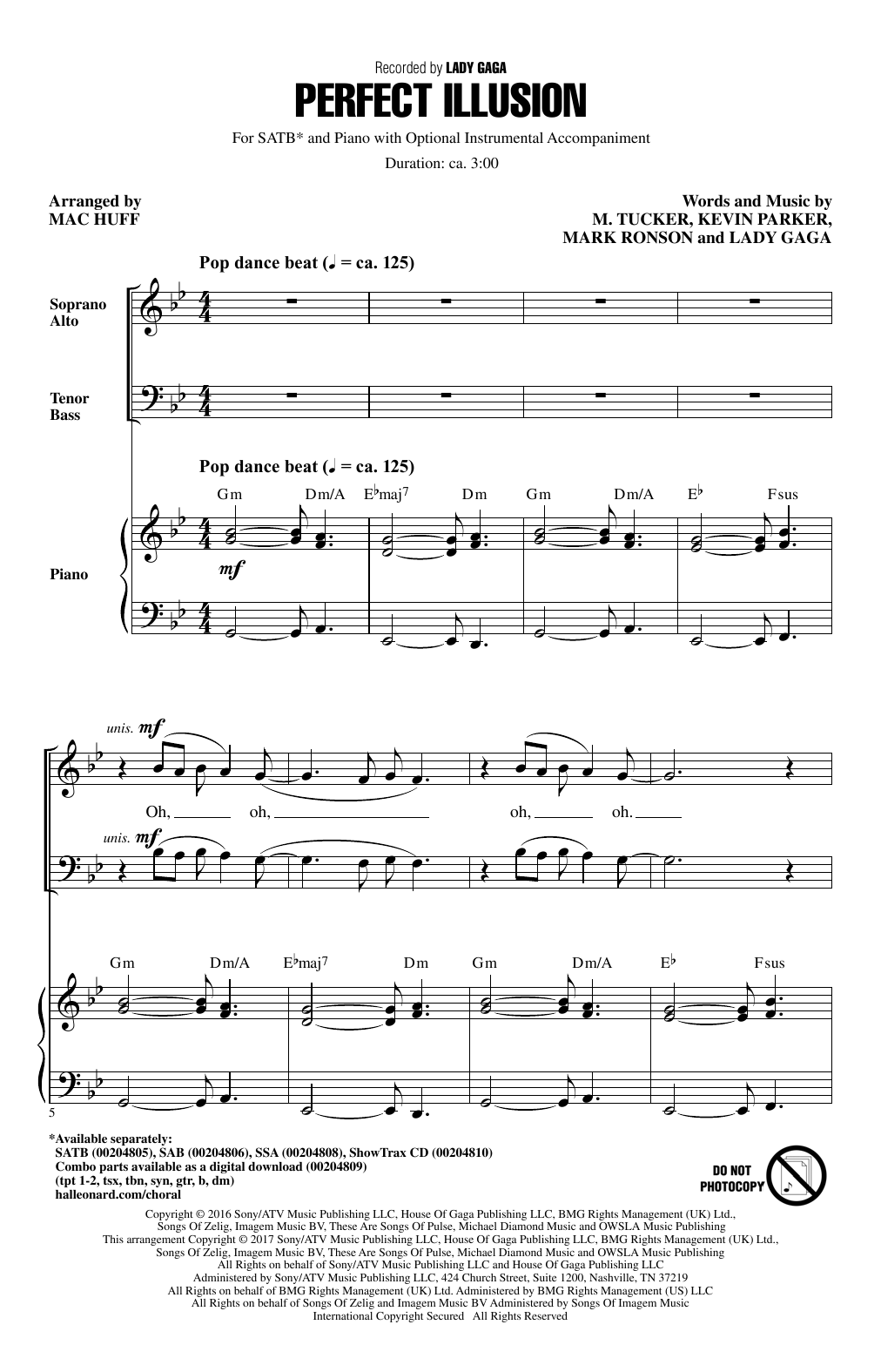 Mac Huff Perfect Illusion sheet music notes and chords arranged for SAB Choir