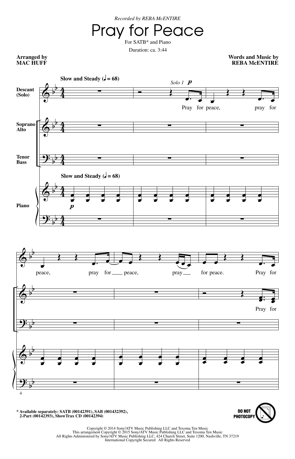 Mac Huff Pray For Peace sheet music notes and chords arranged for SATB Choir