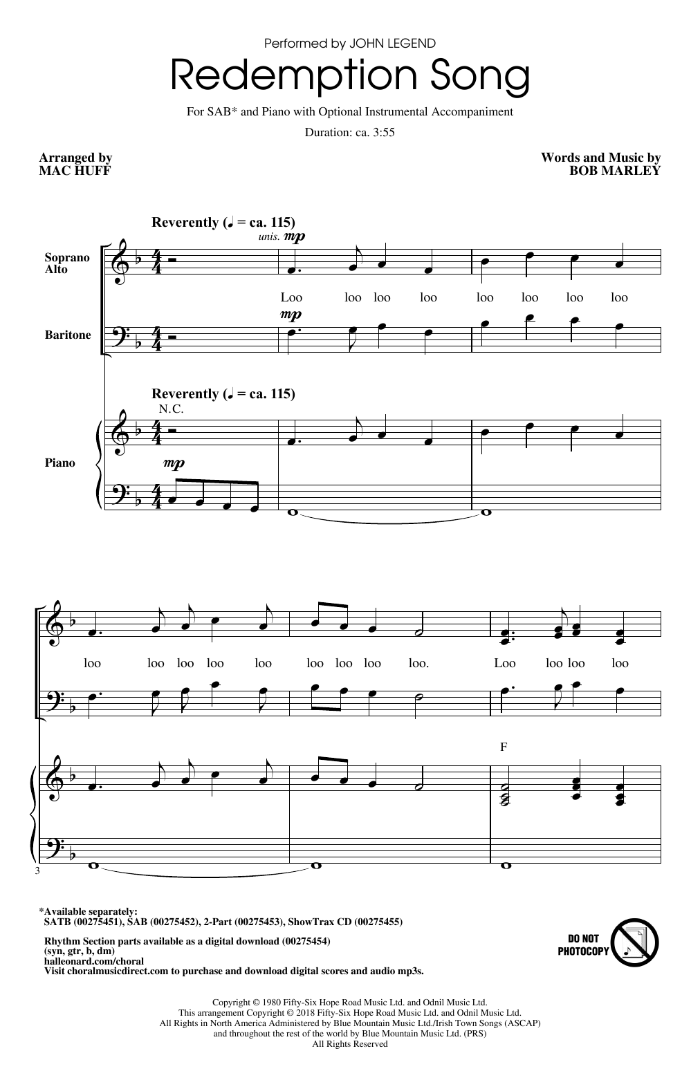 Mac Huff Redemption Song sheet music notes and chords arranged for 2-Part Choir
