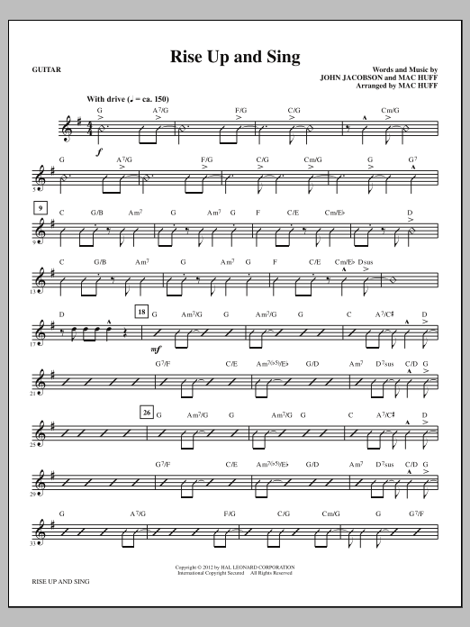 Mac Huff Rise Up And Sing - Guitar sheet music notes and chords arranged for Choir Instrumental Pak