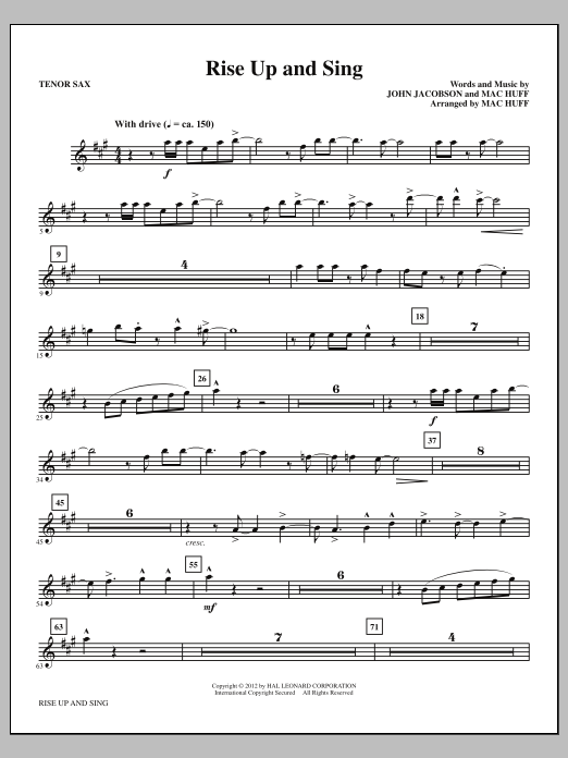 Mac Huff Rise Up And Sing - Tenor Sax sheet music notes and chords arranged for Choir Instrumental Pak