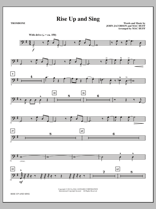 Mac Huff Rise Up And Sing - Trombone sheet music notes and chords arranged for Choir Instrumental Pak