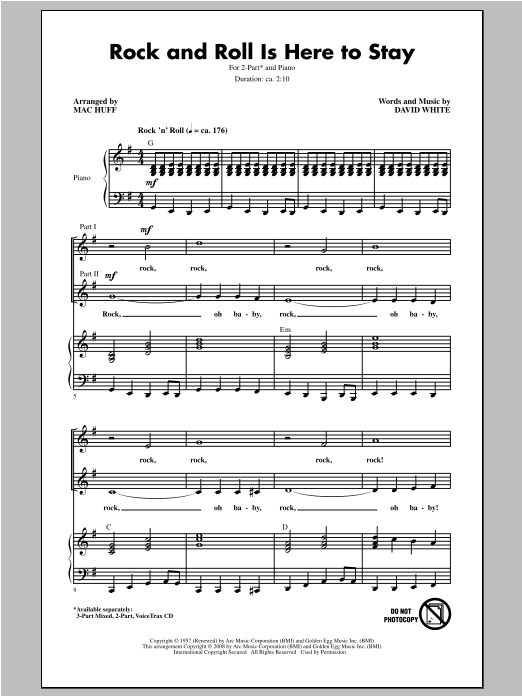 Mac Huff Rock And Roll Is Here To Stay sheet music notes and chords arranged for 2-Part Choir