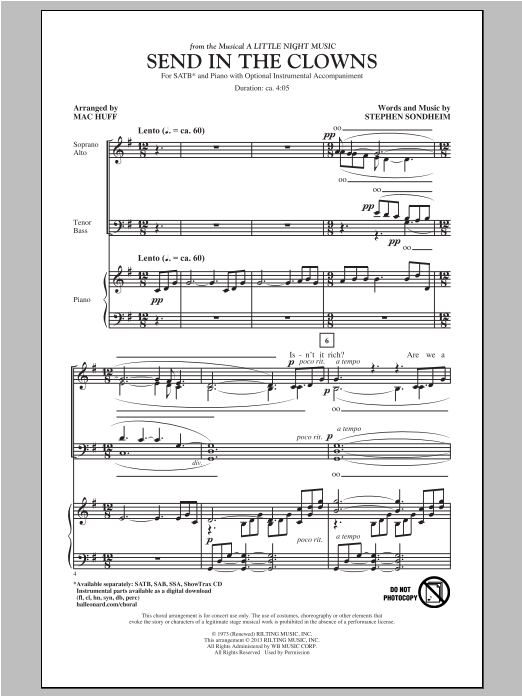 Mac Huff Send In The Clowns sheet music notes and chords arranged for SATB Choir