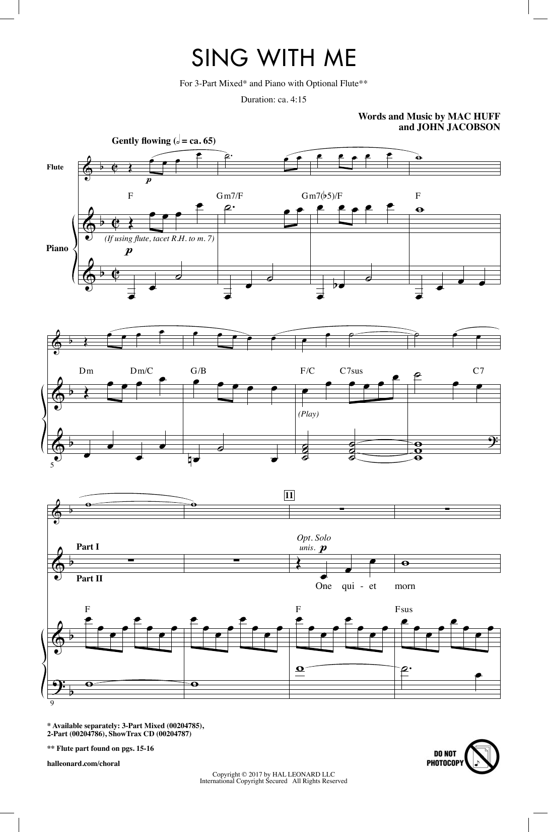 Mac Huff Sing With Me sheet music notes and chords arranged for 3-Part Mixed Choir