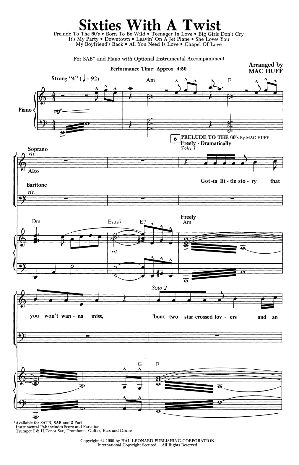 Mac Huff Sixties With A Twist (Medley) sheet music notes and chords arranged for 2-Part Choir