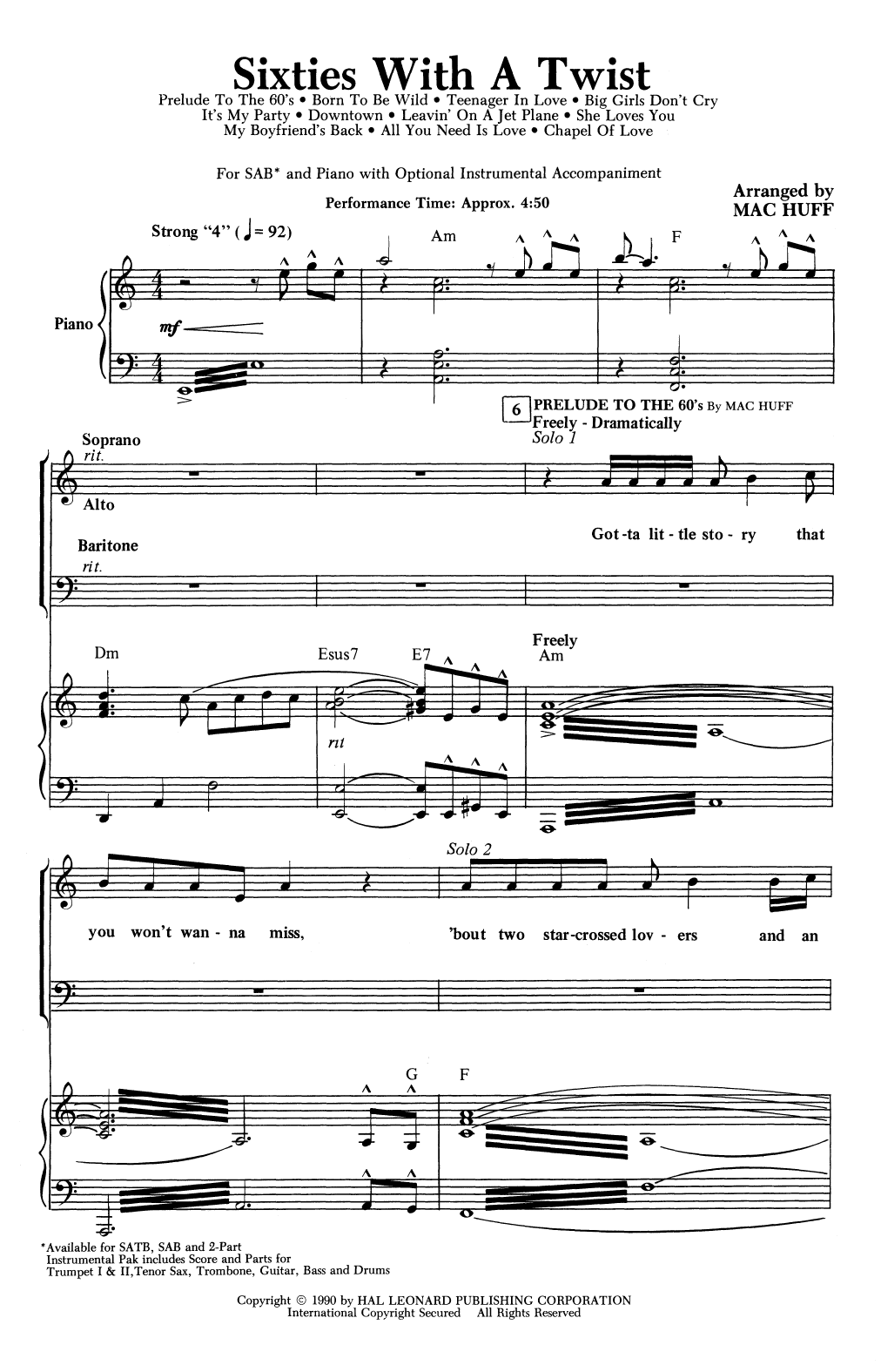Mac Huff Sixties With A Twist (Medley) sheet music notes and chords arranged for SAB Choir