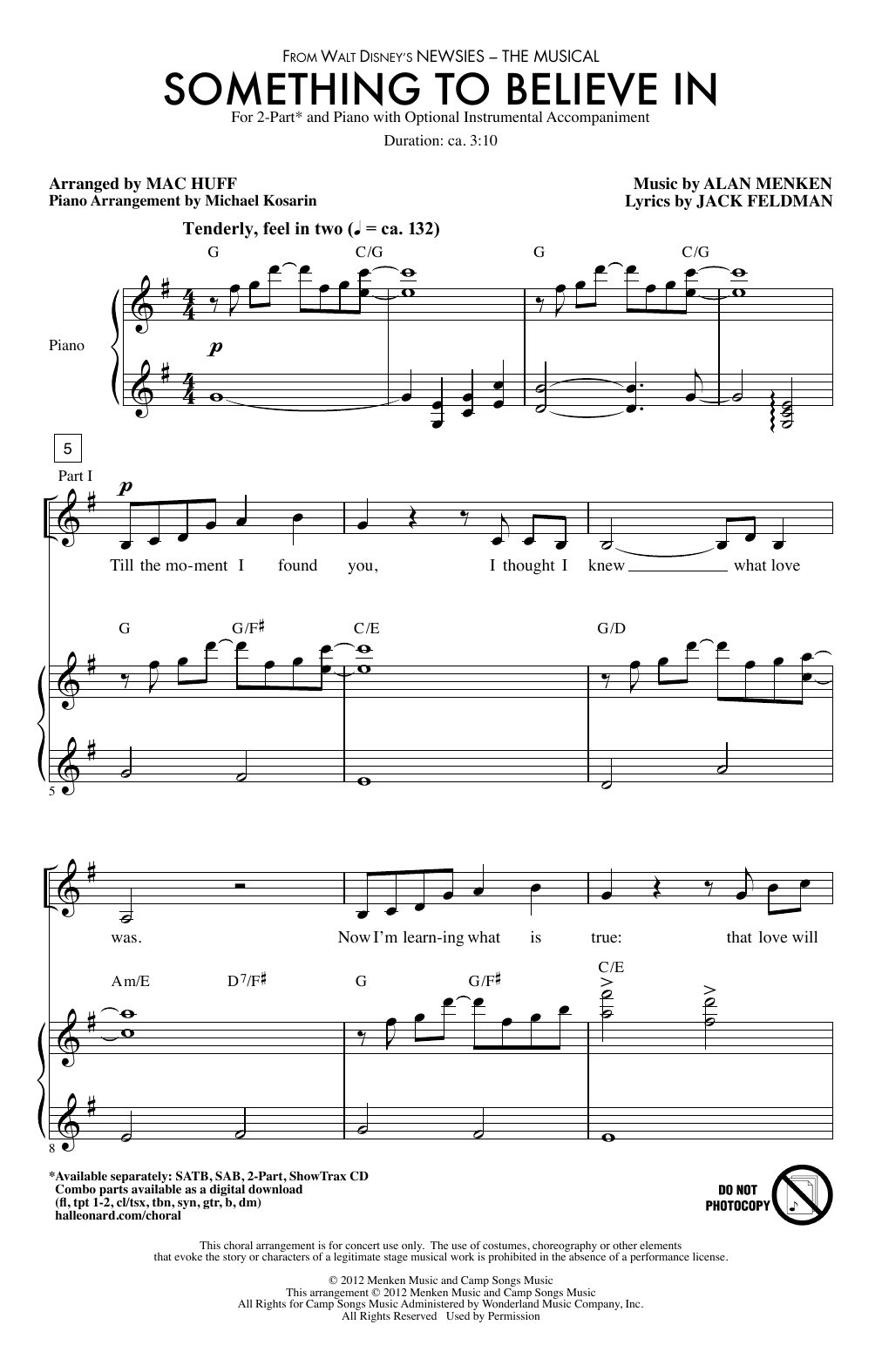 Mac Huff Something To Believe In sheet music notes and chords arranged for 2-Part Choir