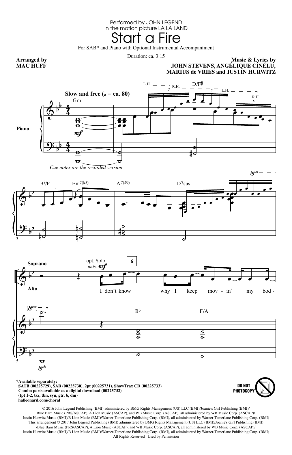 Mac Huff Start A Fire sheet music notes and chords arranged for SATB Choir