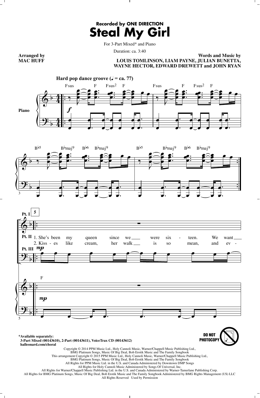 Mac Huff Steal My Girl sheet music notes and chords arranged for 3-Part Mixed Choir