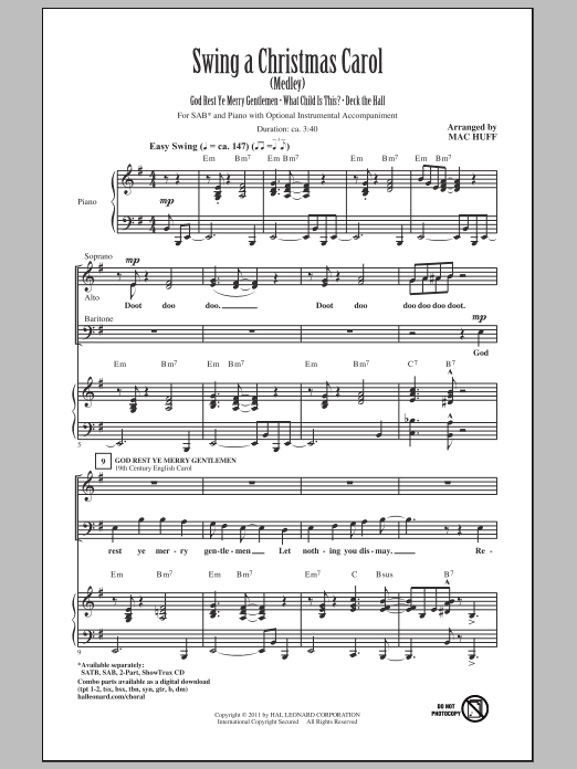 Mac Huff Swing A Christmas Carol (Medley) sheet music notes and chords arranged for SAB Choir