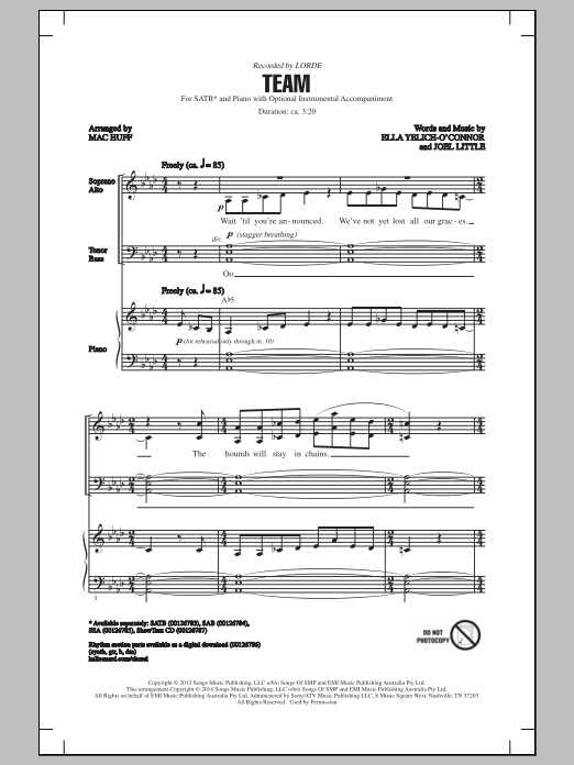 Mac Huff Team sheet music notes and chords arranged for SAB Choir