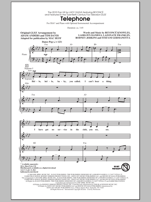 Mac Huff Telephone sheet music notes and chords arranged for SSA Choir
