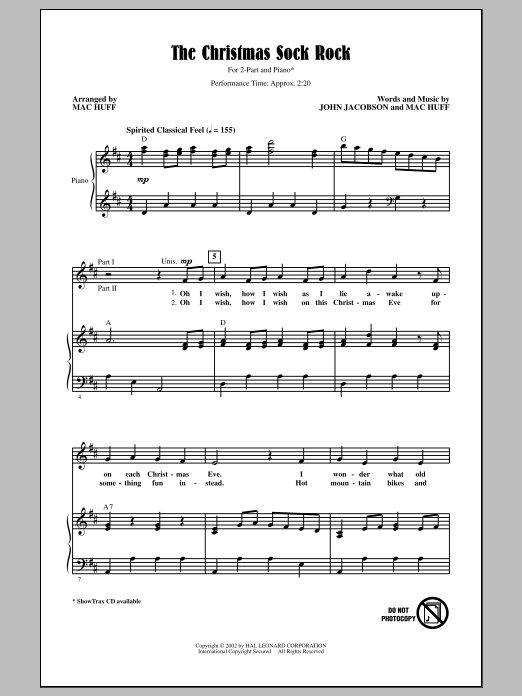 Mac Huff The Christmas Sock Rock sheet music notes and chords arranged for 2-Part Choir