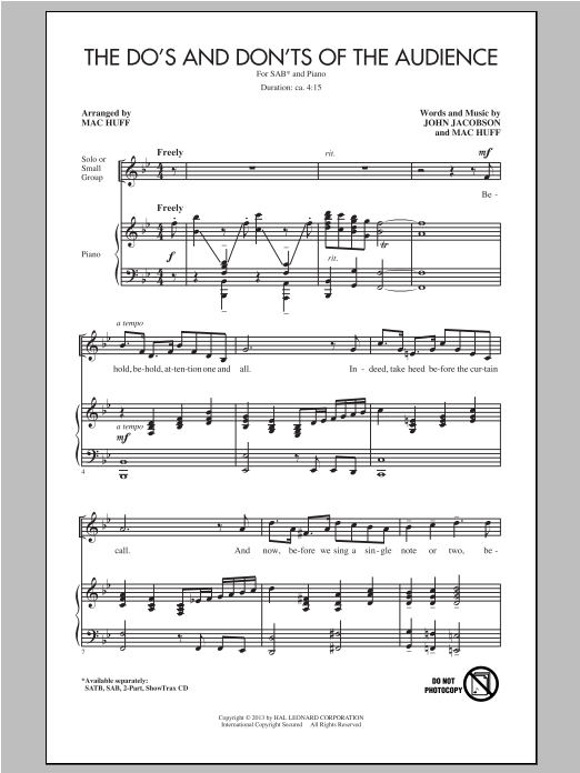 Mac Huff The Do's And Don'ts Of The Audience sheet music notes and chords arranged for 2-Part Choir