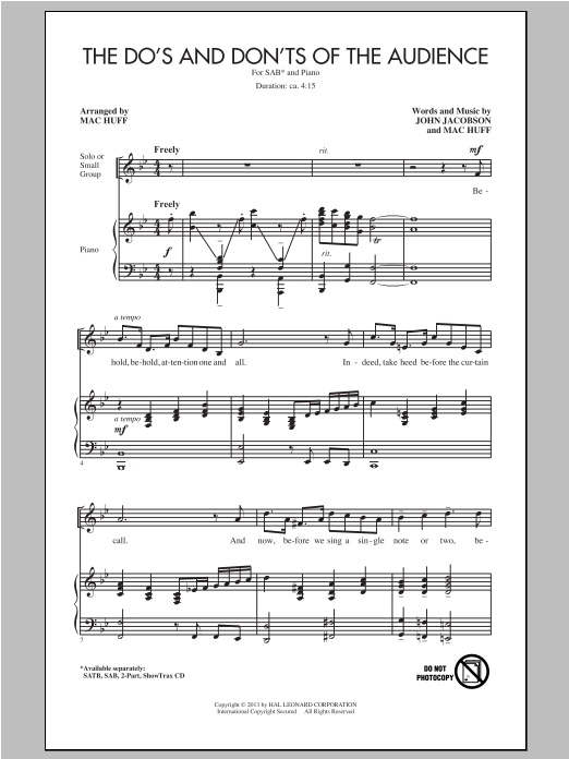 Mac Huff The Do's And Don'ts Of The Audience sheet music notes and chords arranged for SATB Choir