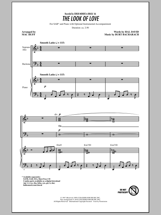 Mac Huff The Look Of Love sheet music notes and chords arranged for SAB Choir