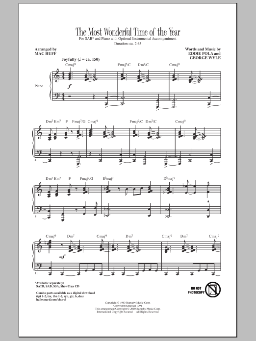 Mac Huff The Most Wonderful Time Of The Year sheet music notes and chords arranged for SAB Choir