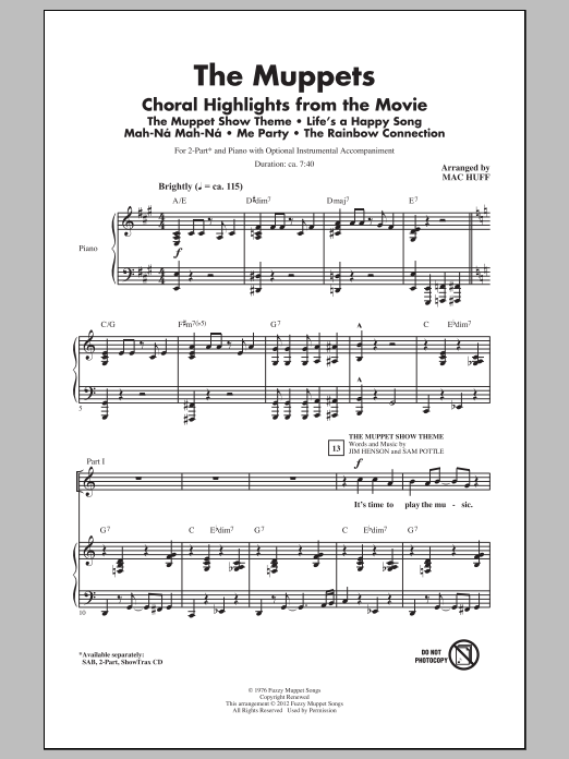 Mac Huff The Muppets (Choral Highlights) sheet music notes and chords arranged for SAB Choir