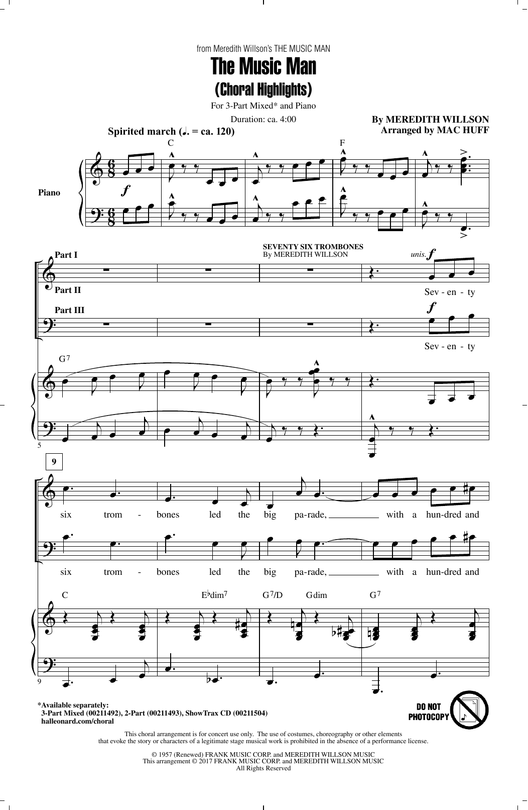 Mac Huff The Music Man (Choral Highlights) sheet music notes and chords arranged for 2-Part Choir