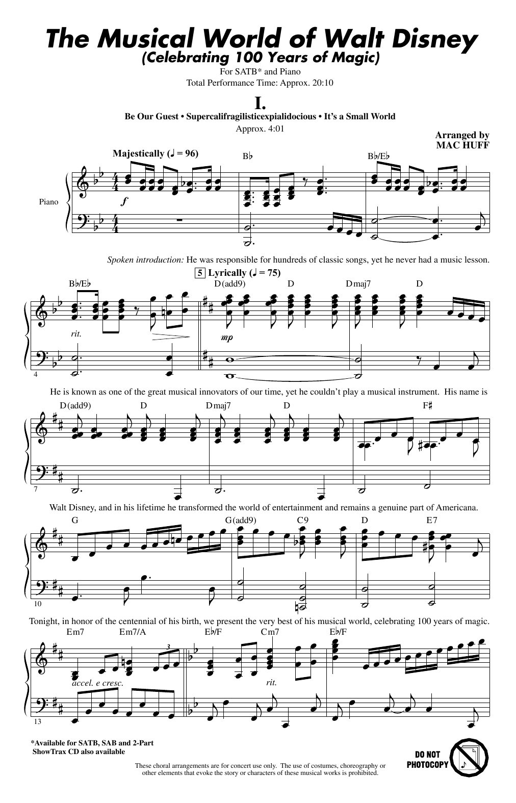 Mac Huff The Musical World Of Walt Disney sheet music notes and chords arranged for SATB Choir