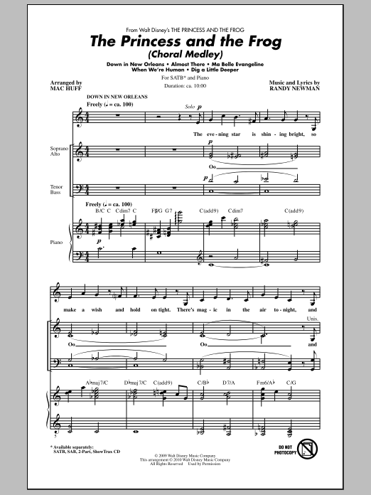 Mac Huff The Princess And The Frog (Choral Medley) sheet music notes and chords arranged for 2-Part Choir