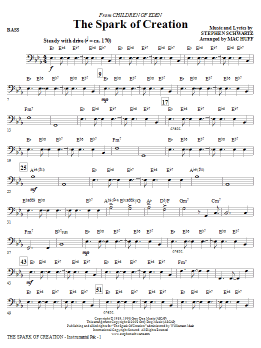 Mac Huff The Spark of Creation (from Children of Eden) - Bass sheet music notes and chords arranged for Choir Instrumental Pak