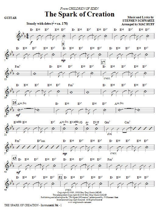 Mac Huff The Spark of Creation (from Children of Eden) - Guitar sheet music notes and chords arranged for Choir Instrumental Pak