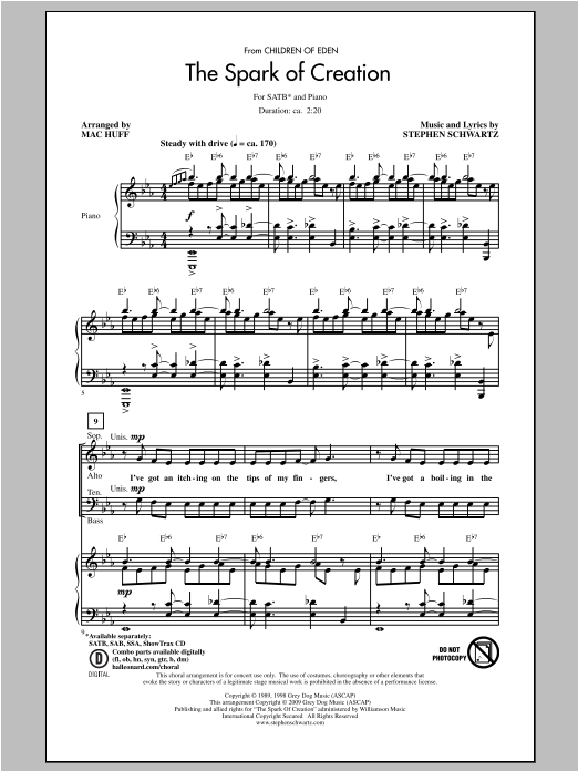 Mac Huff The Spark Of Creation (from Children of Eden) sheet music notes and chords arranged for SAB Choir