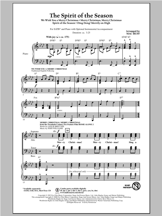 Mac Huff The Spirit of the Season (Medley) sheet music notes and chords arranged for SSA Choir
