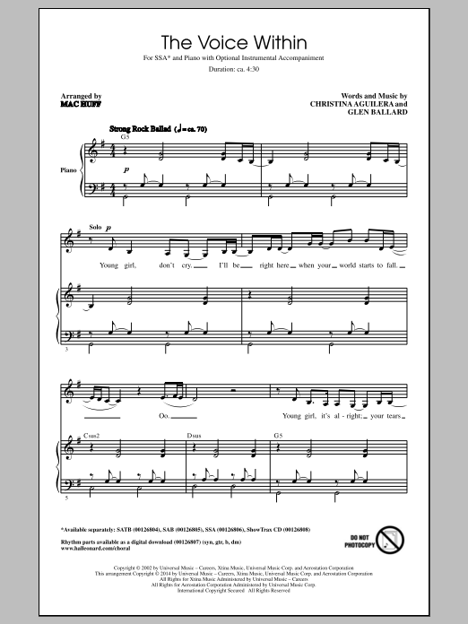 Mac Huff The Voice Within sheet music notes and chords arranged for SSA Choir