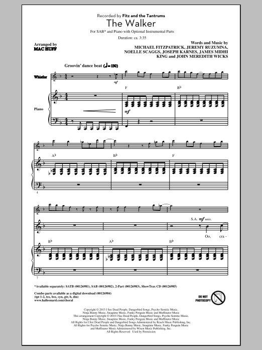 Mac Huff The Walker sheet music notes and chords arranged for SAB Choir