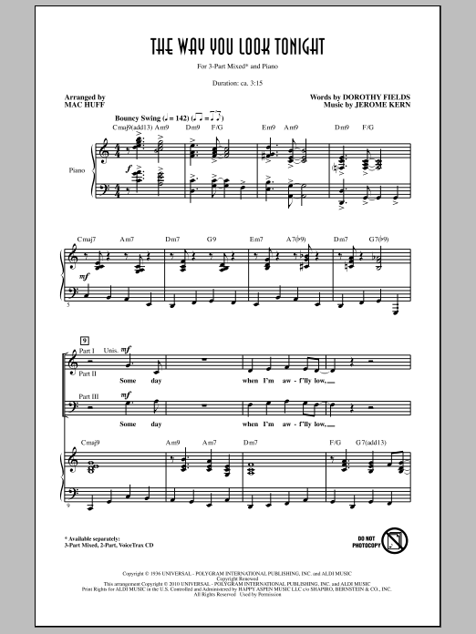 Mac Huff The Way You Look Tonight sheet music notes and chords arranged for 2-Part Choir
