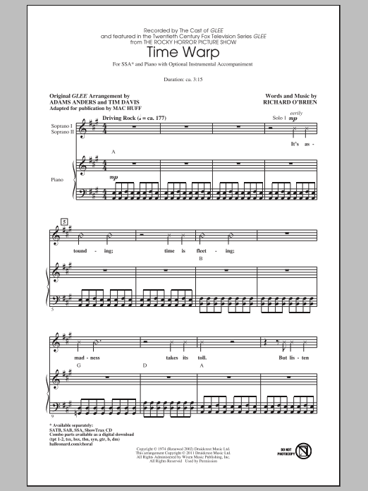 Mac Huff Time Warp sheet music notes and chords arranged for SSA Choir