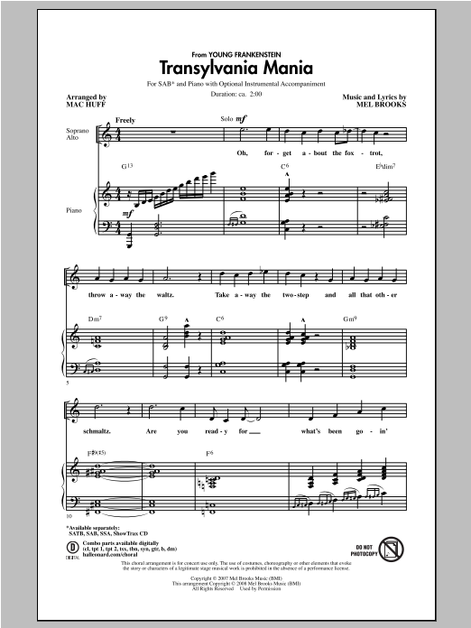 Mac Huff Transylvania Mania sheet music notes and chords arranged for SAB Choir