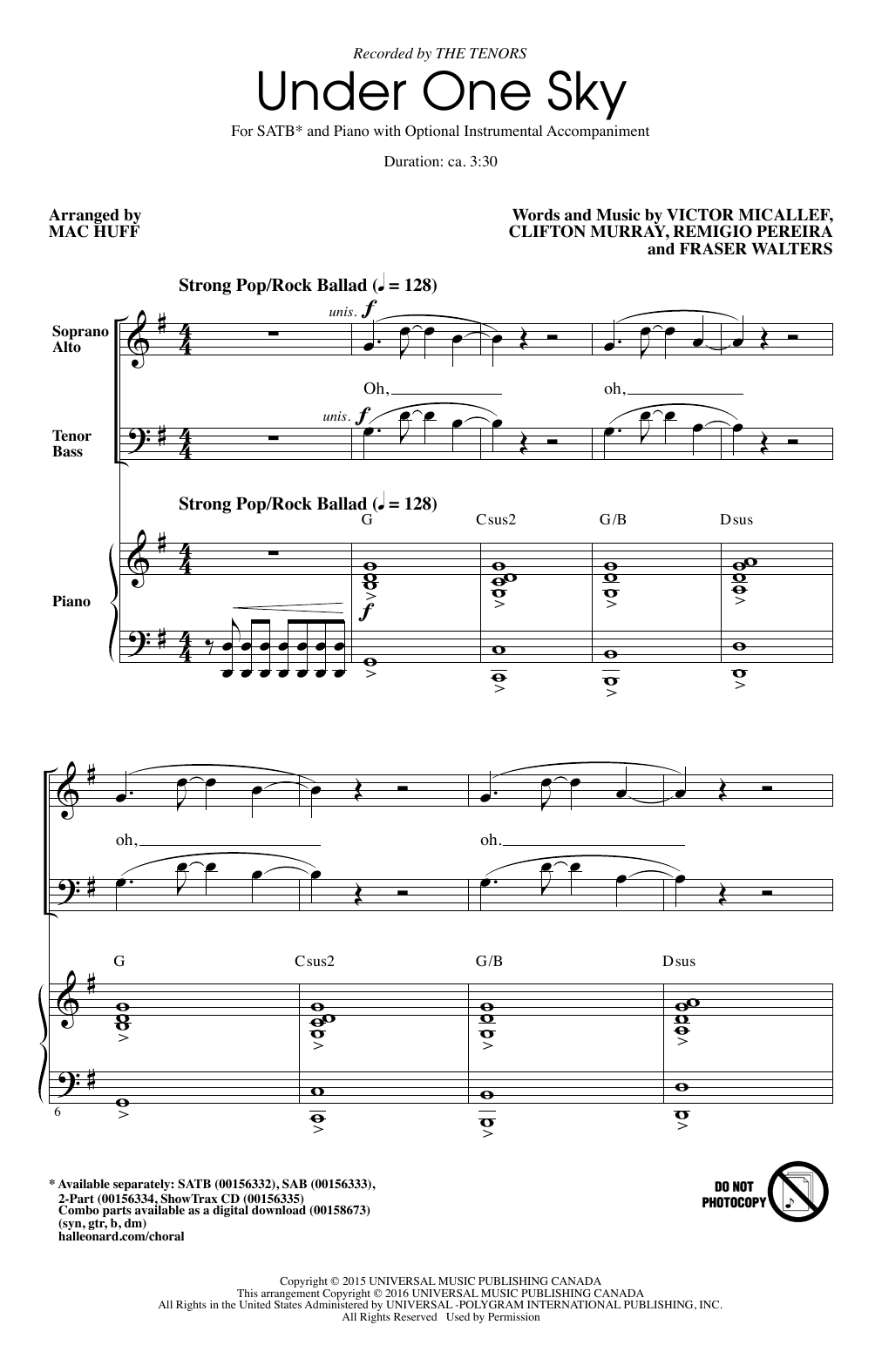 Mac Huff Under One Sky sheet music notes and chords arranged for SATB Choir