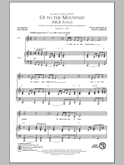 Mac Huff Up To The Mountain (MLK Song) sheet music notes and chords arranged for SAB Choir