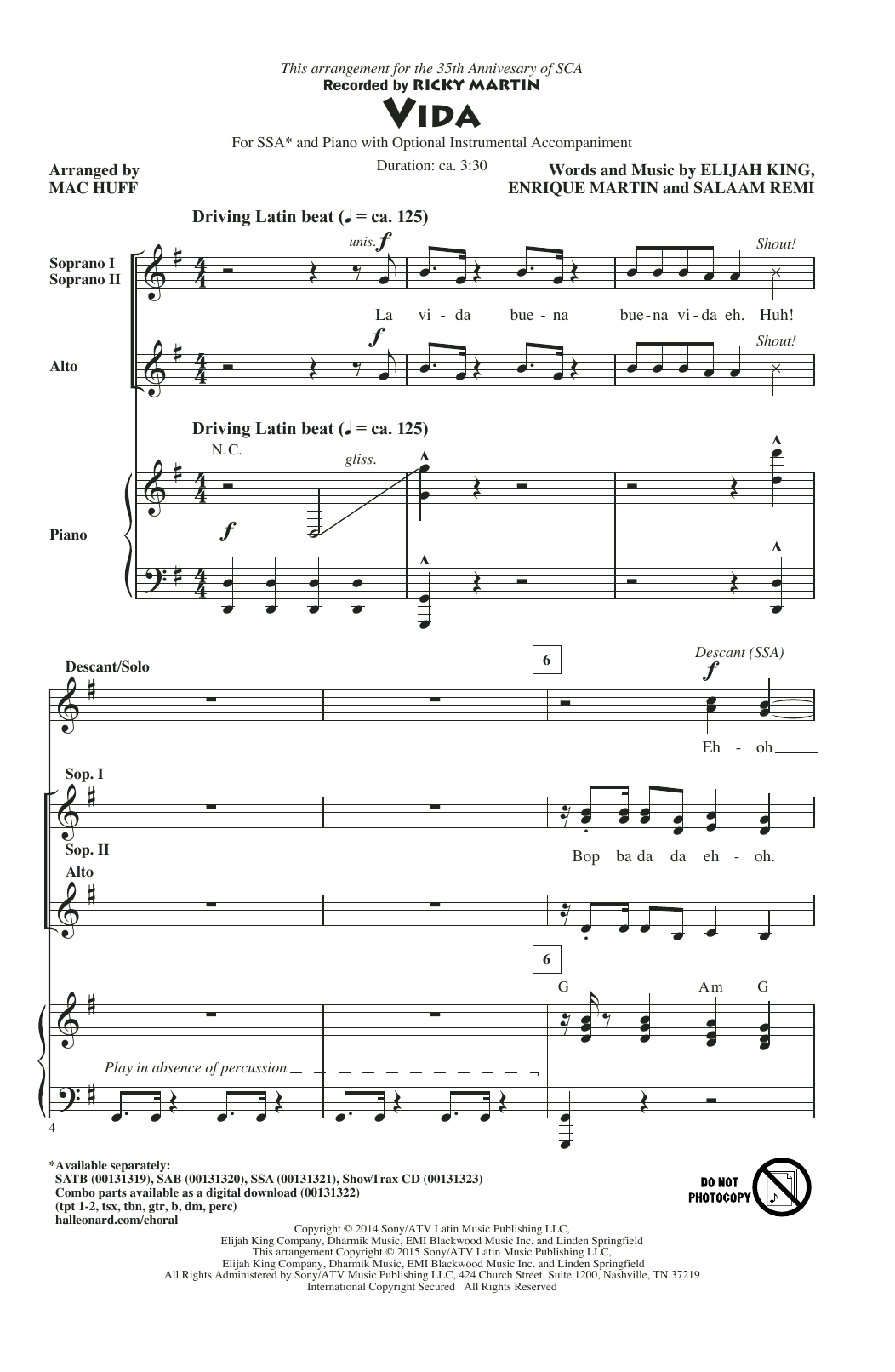 Mac Huff Vida sheet music notes and chords arranged for SAB Choir