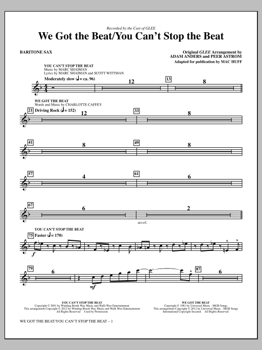 Mac Huff We Got The Beat / You Can't Stop The Beat - Baritone Sax sheet music notes and chords arranged for Choir Instrumental Pak