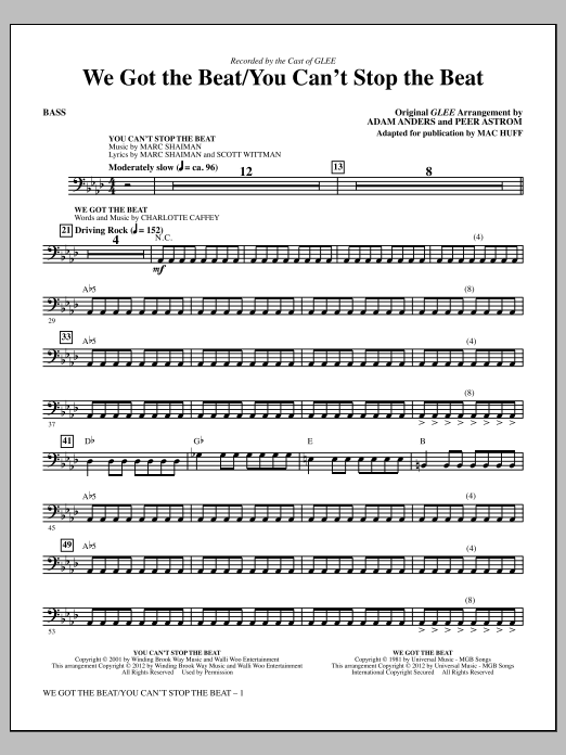 Mac Huff We Got The Beat / You Can't Stop The Beat - Bass sheet music notes and chords arranged for Choir Instrumental Pak