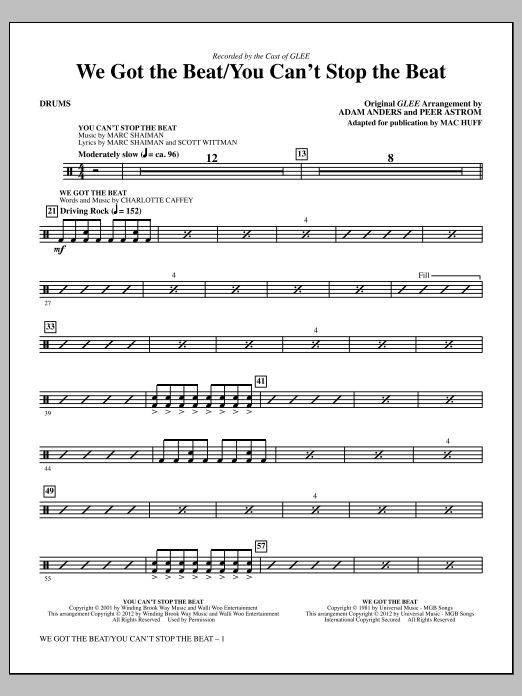 Mac Huff We Got The Beat / You Can't Stop The Beat - Drums sheet music notes and chords arranged for Choir Instrumental Pak