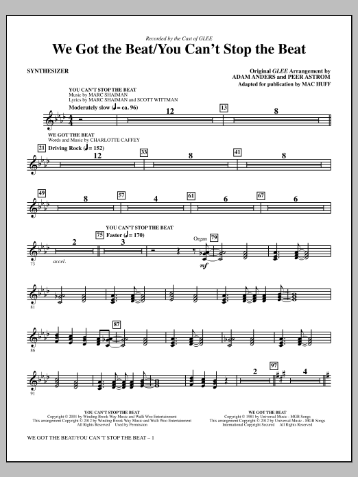 Mac Huff We Got The Beat / You Can't Stop The Beat - Synthesizer sheet music notes and chords arranged for Choir Instrumental Pak
