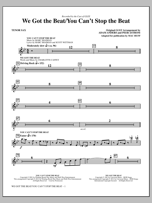 Mac Huff We Got The Beat / You Can't Stop The Beat - Tenor Sax sheet music notes and chords arranged for Choir Instrumental Pak