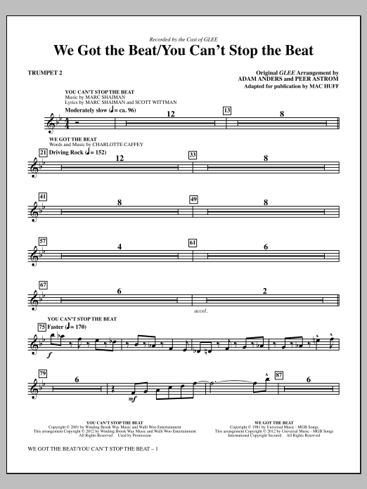Mac Huff We Got The Beat / You Can't Stop The Beat - Trumpet 2 sheet music notes and chords arranged for Choir Instrumental Pak