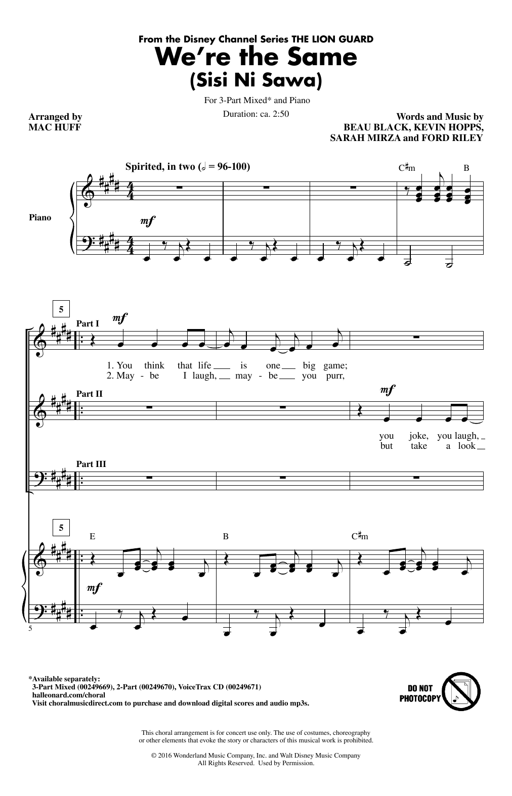 Mac Huff We're The Same (Sis Ni Sawa) sheet music notes and chords arranged for 3-Part Mixed Choir