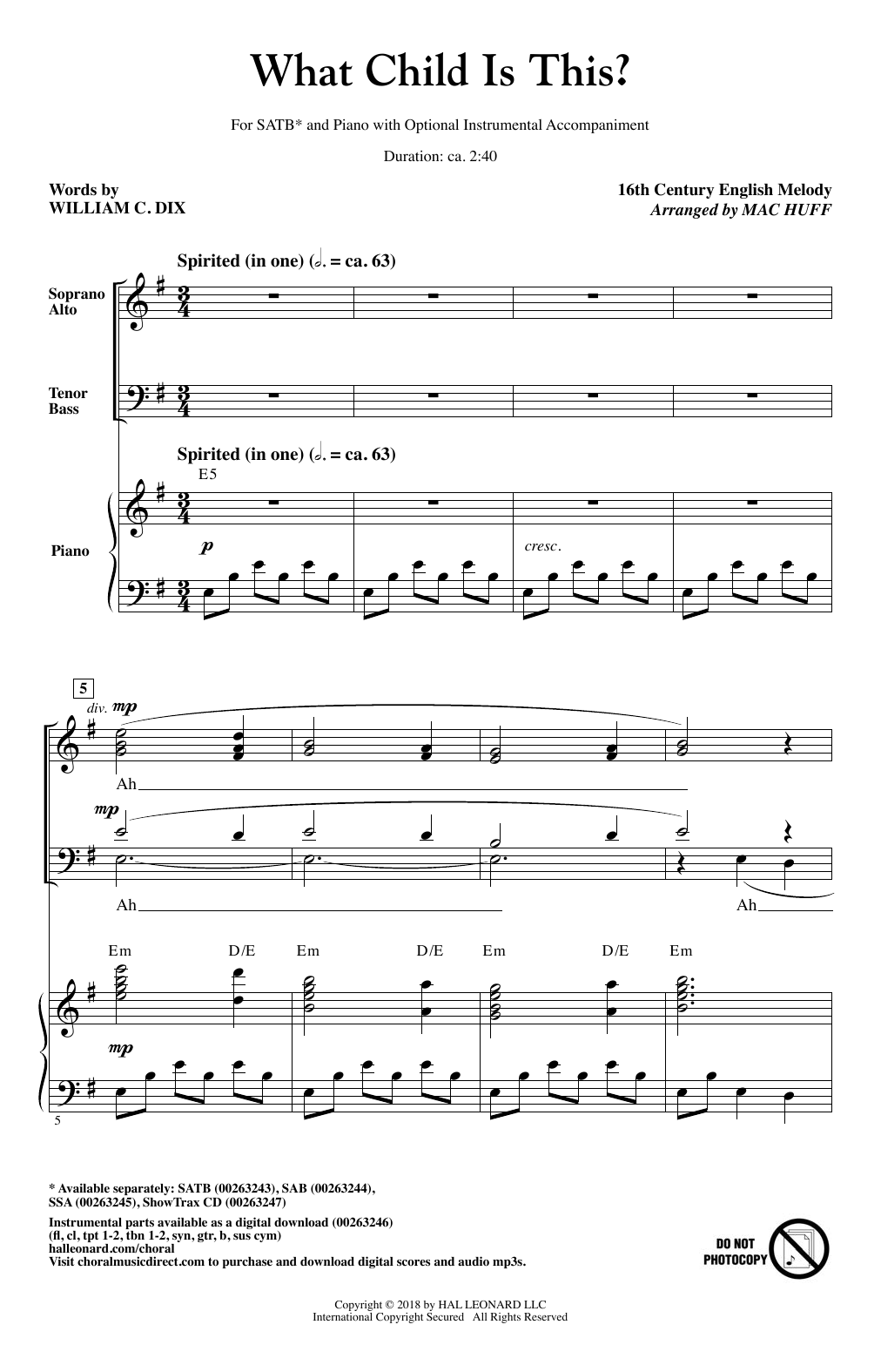Mac Huff What Child Is This? sheet music notes and chords arranged for SSA Choir