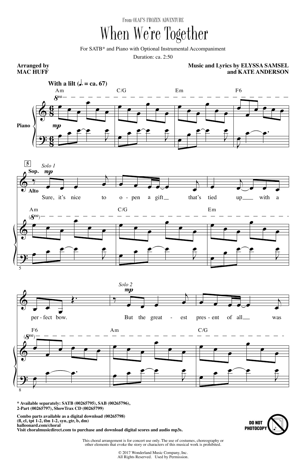 Mac Huff When We're Together sheet music notes and chords arranged for SAB Choir
