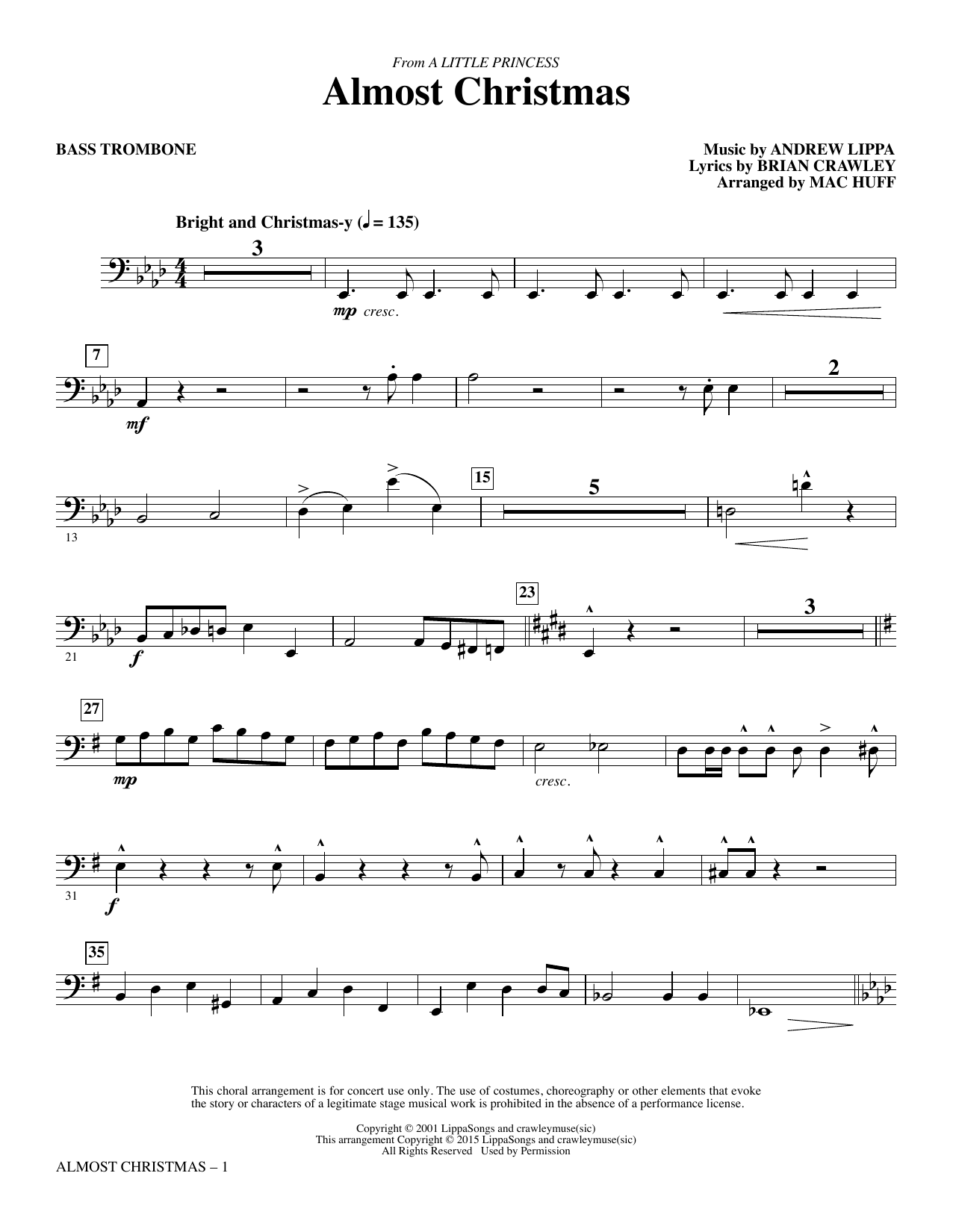 Mac Huff Almost Christmas - Bass Trombone sheet music notes and chords arranged for Choir Instrumental Pak