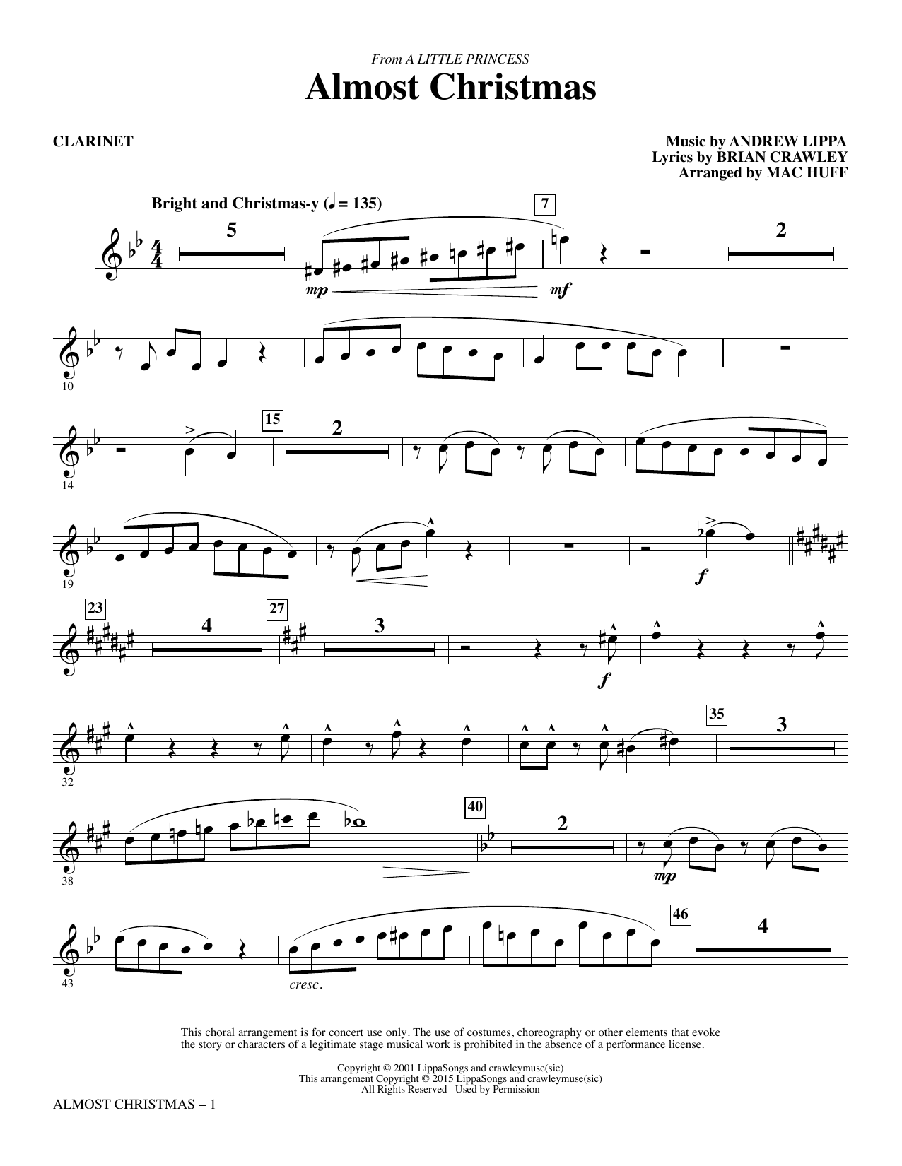 Mac Huff Almost Christmas - Clarinet sheet music notes and chords arranged for Choir Instrumental Pak