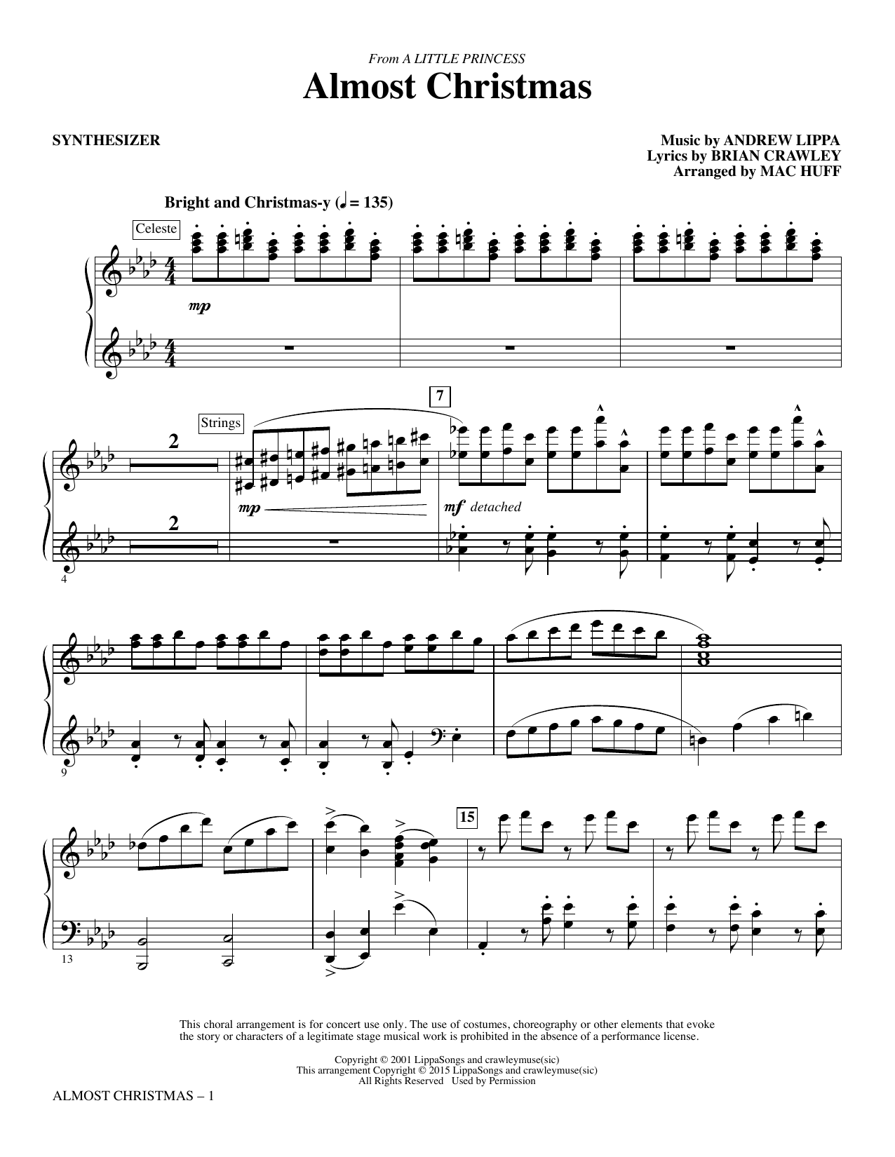 Mac Huff Almost Christmas - Synthesizer sheet music notes and chords arranged for Choir Instrumental Pak